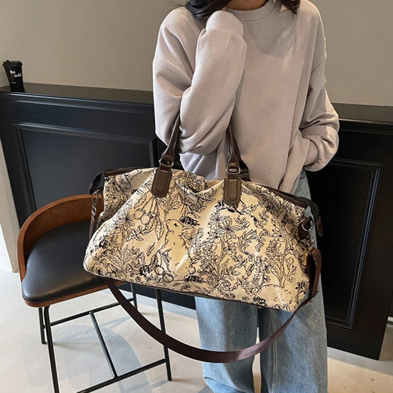 Sports Fitness Duffel Bag Women Gym Yoga Bags Outdoor Camping Hiking Climbing Handbag Lightweight Prints Luggage Retro Schoolbag
