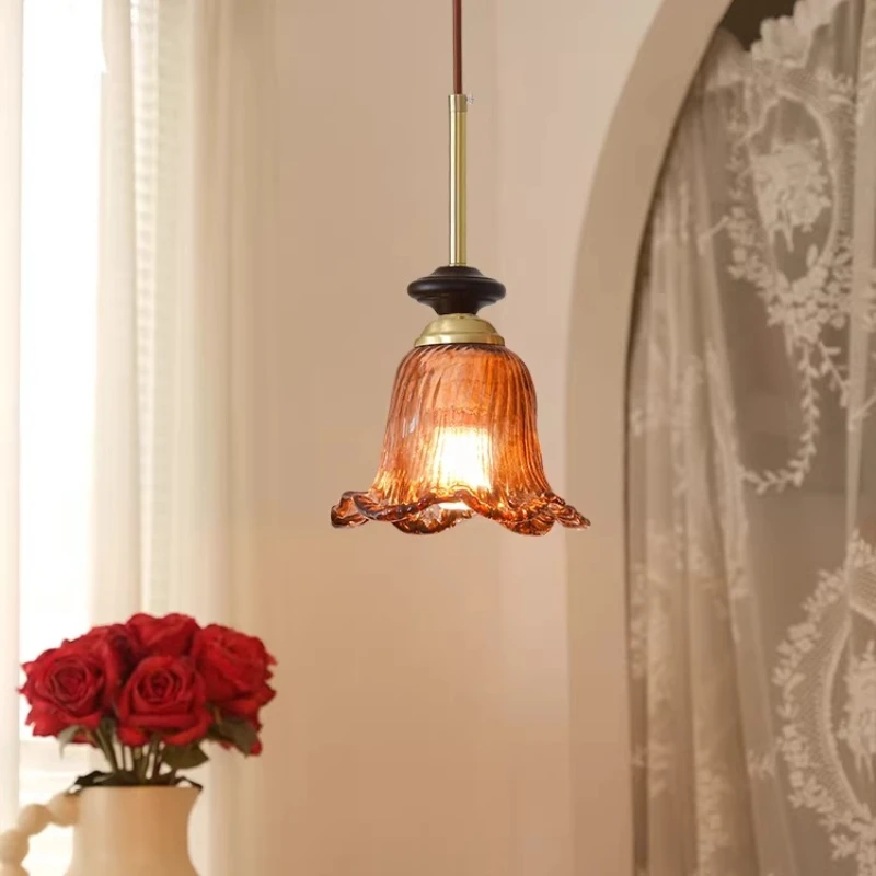 American Style Retro Glass Flower Wall Lamp Bedroom Bedside Living Room Background Wall Study Corridor Atmosphere Sconces Lights