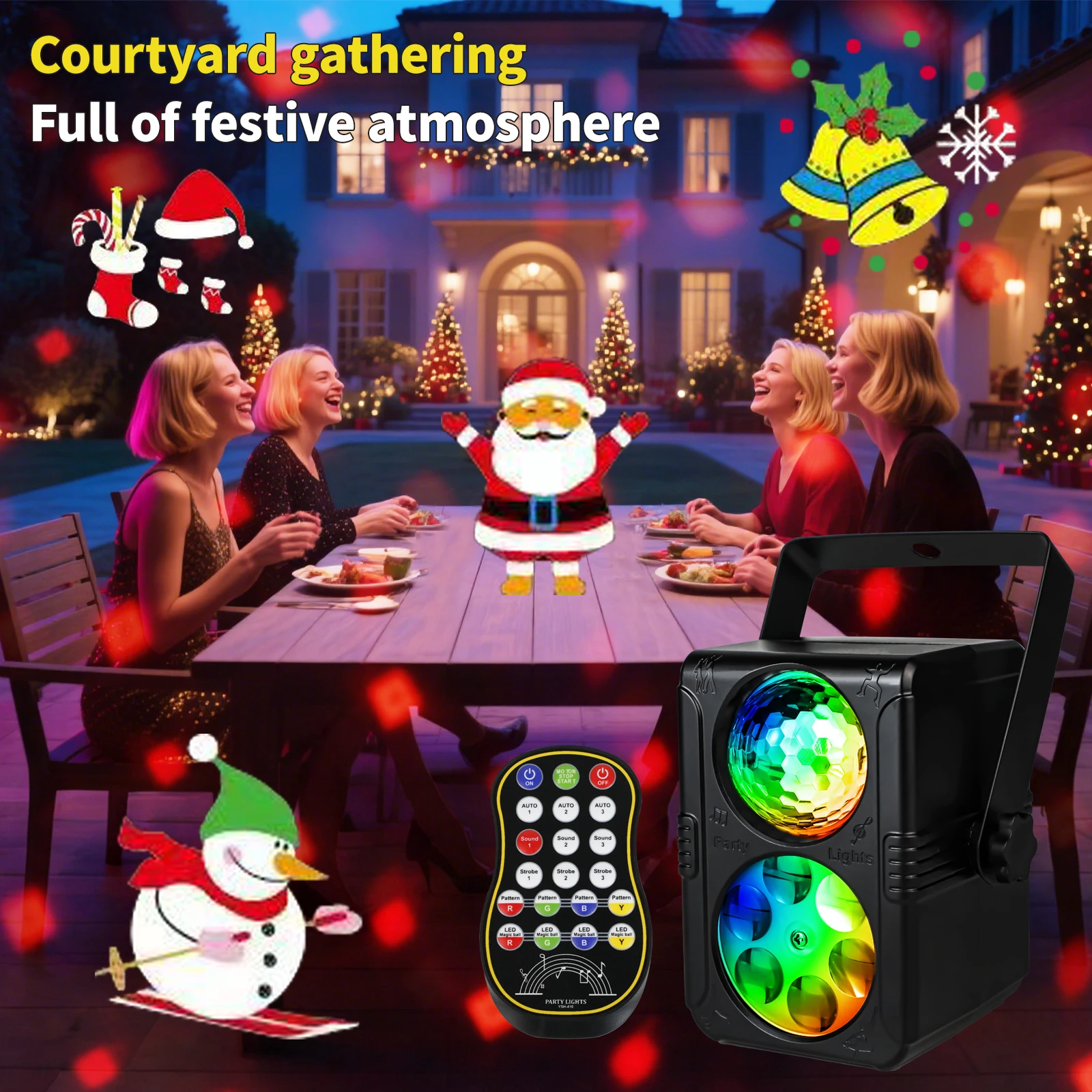 HCWE LED lights for par  Christmas Projector with Remote And Sound Control Holiday Lighting Disco DJ Light Decorative Lighting