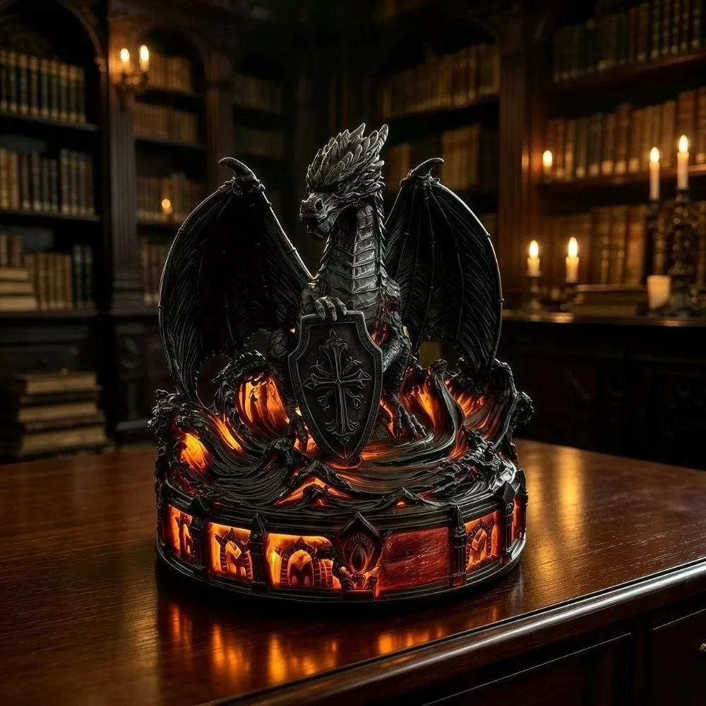 Vintage Gothic Dragon Night Light Resin Dark Style LED Desk Light Desk Ornaments Atmosphere Night Light Halloween