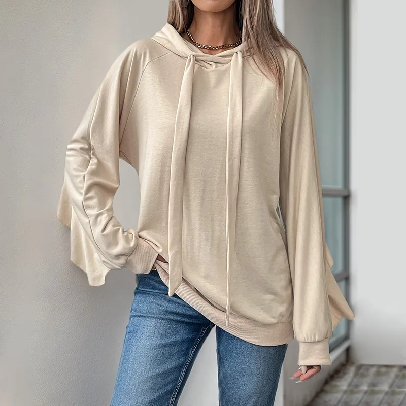 Hoodies Solid Basic Sweatshirts All Match Spring Autum Casual Long Sleeved Loose Design Apricot Colored Sweatshirt Street Wear