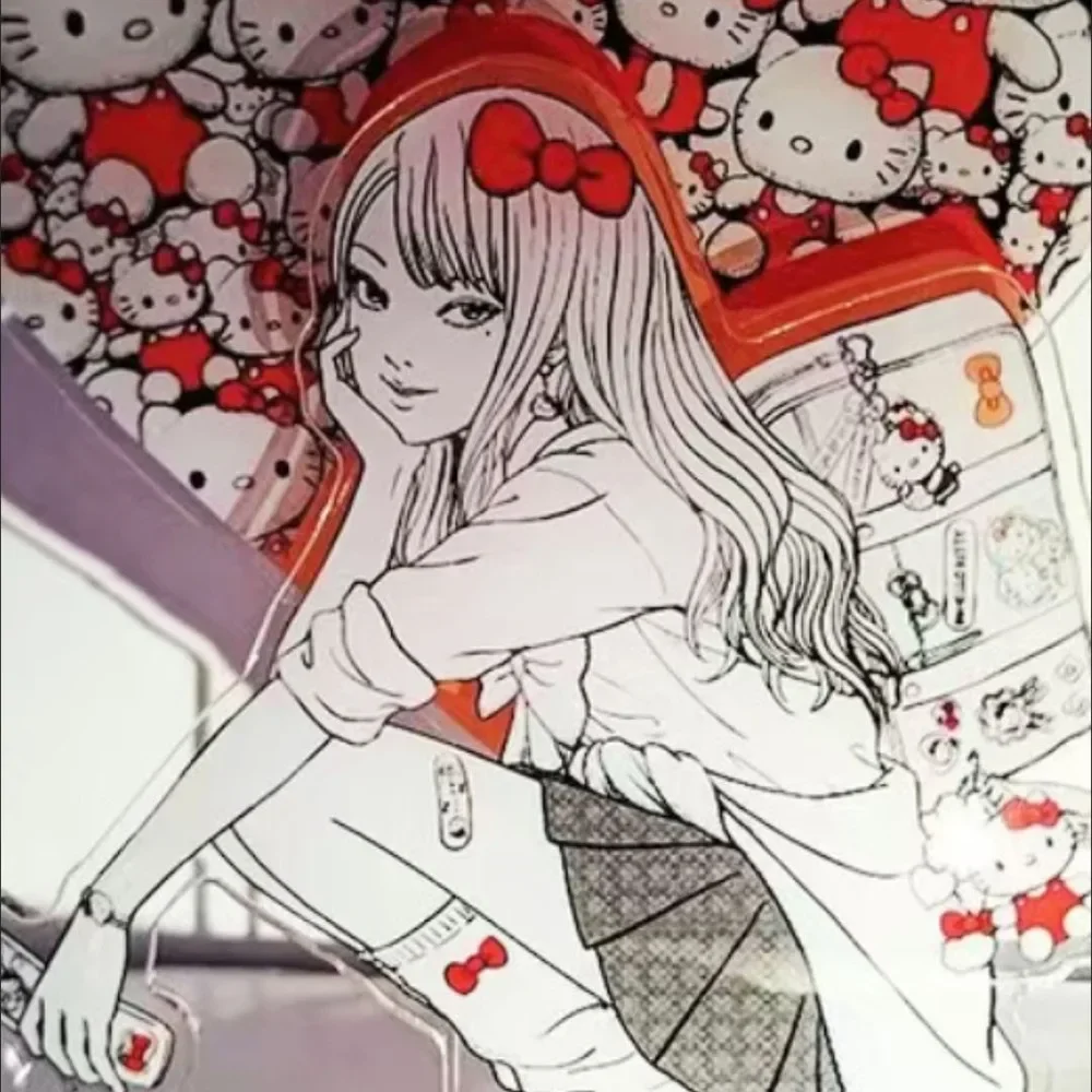 Adorno de Hello Kitty Tomie Junji Ito periférico, decoración creativa de tablero de pie, cara alta, dibujos animados, lindo juguete de escritorio divertido