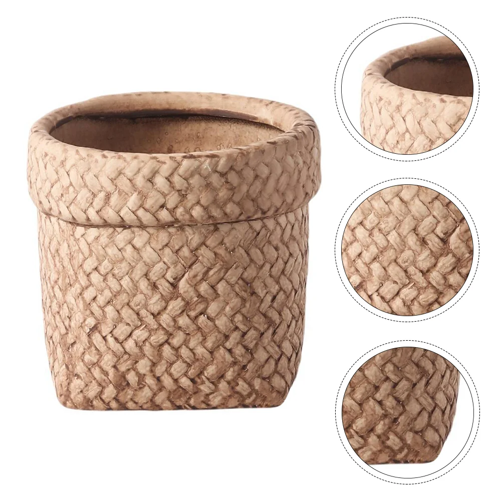 

Pot Rattan Woven Flower Pots Flowerpot Cement Succulents Planting Container Garden Khaki Gardening