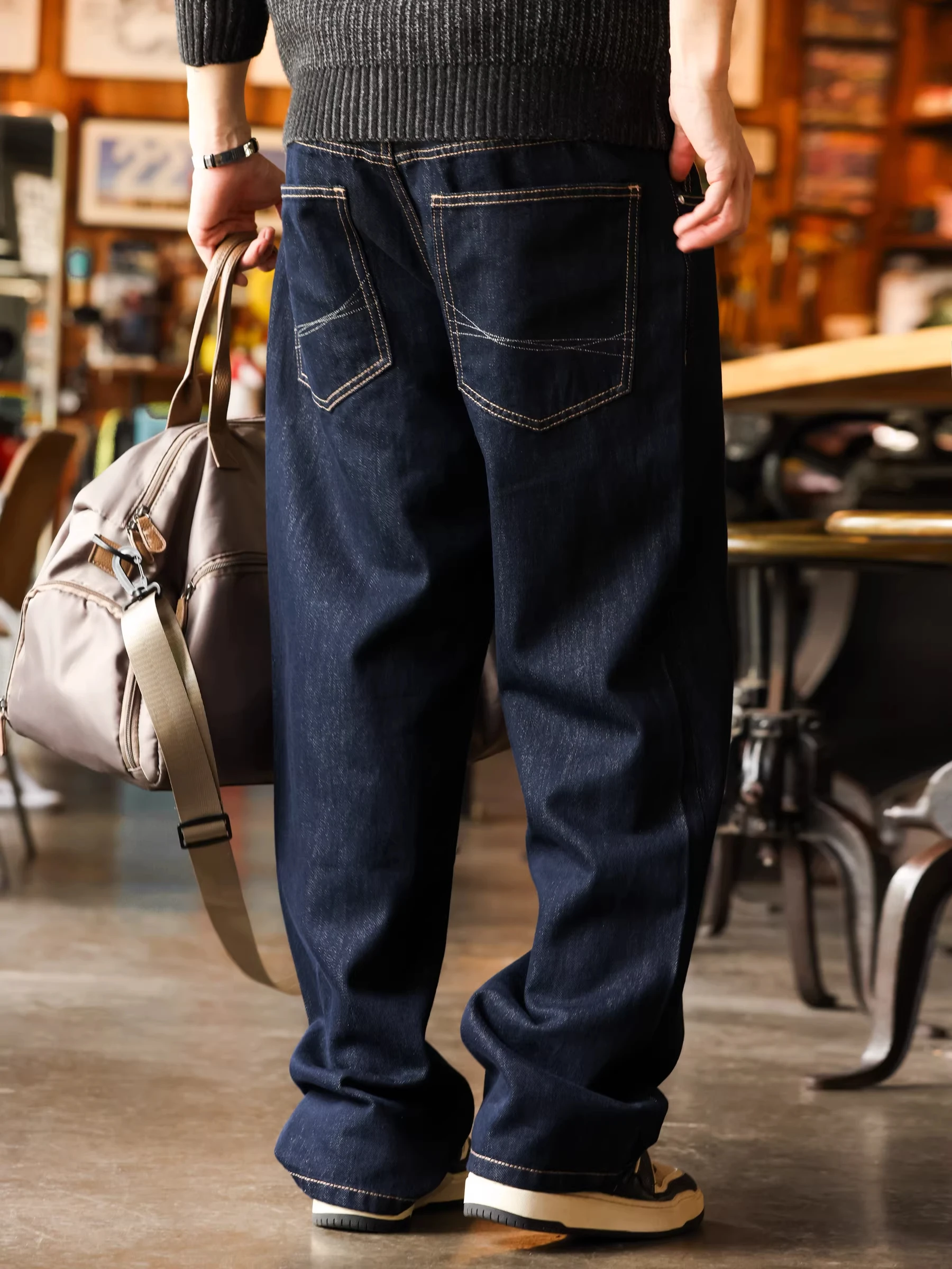 

Retro American Large Size Mint Fiber Denim Original Color Men's Summer Straight Leg Long Jeans Casual Wear Youth Trend