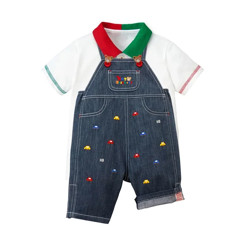 Summer Boys and Girls\' Casual Pants Cartoon  Bear Car Embroidery Denim  Capri Pant Kids Overalls Pantalones  Jean Jumpsuit