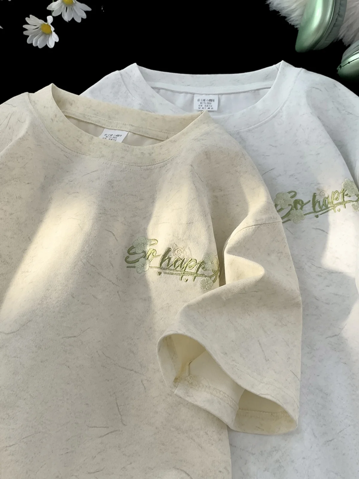 

Мужская футболка из ледяного шелка оверсайз с круглым вырезом, без вышивки, летняя, трендовая, брендовая, с охлаждающим эффектом