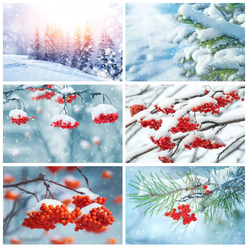 Winter Snow Scenery Photography Backdrop Mountain Nature Landscape Christmas Pine Tree Flash String Background Photo Studio Prop