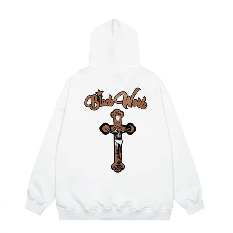 

Men Hip Hop Hoodie Sweatshirt Cross Letter Flocking Embroidery Harajuku Streetwear Oversized Hoodie Pullover 2022 Autumn Cotton