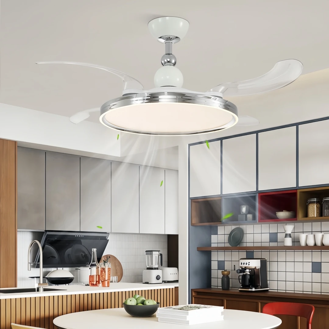 Modern Invisible Retractable Ceiling Fan Light Led Silent Fan Lamp For Bedroom Dining Room Living Room Household Indoor Lighting