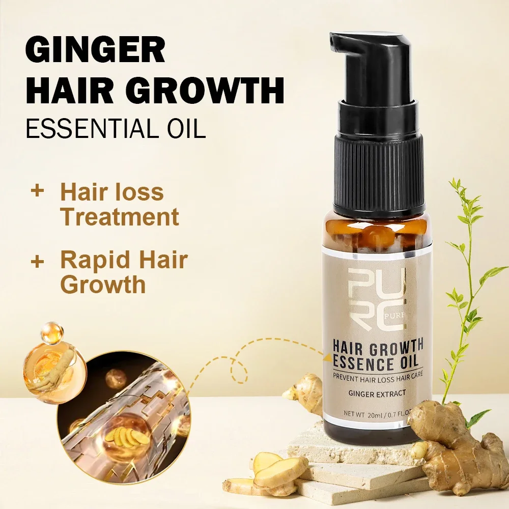 PURC-Ginger Hair Care Products Set para homens e mulheres, óleo fortalecedor de raízes, soro nutritivo e reparador, spray