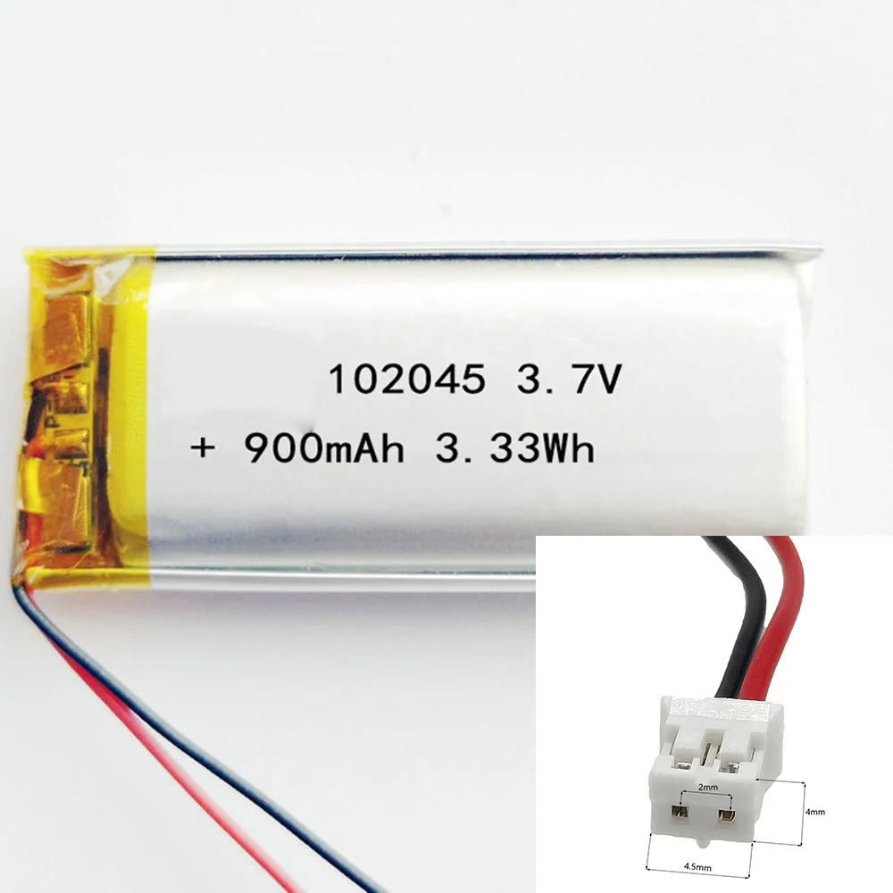 3.7V 900Mah 102045 Li-Ion Li-Polymer Li Battery 2.0 JST 2Pin For LAPTOP CAMERA ELECTRIC TOYS MP4 POWER BANK GPS CHARGING POWER