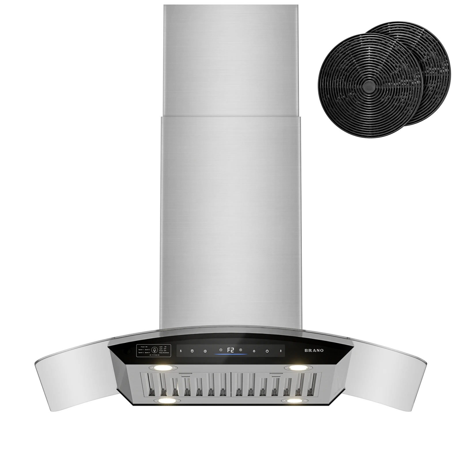 

36-дюймовая островная вытяжка, потолочная вытяжка с голосовым/калибром 900 куб. футов в минуту и сенсорным управлением с 4-скоростным вытяжным вентилятором, 4 светодиодами, памятью