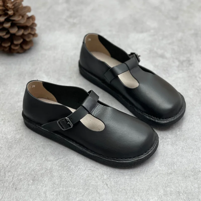 2022 Spring and Summer New Handmade Leather Pure Cowhide Flat Women\'s Shoes Mary Jane Shoes Retro Retro Rural Japanese Style