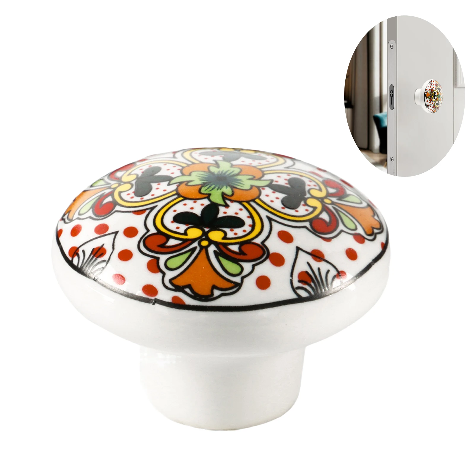 Boho Style Ceramic Cabinet Knobs Hand Painted Multicolor Pattern Cabinet Knobs for Cabinets Cupboard Kitchen