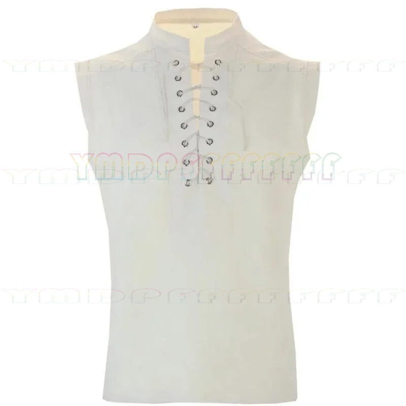 Medieval Renaissance warrior knight costume 5-color long robe shirt top sleeveless T-shirt lace up design shirt loose Halloween view 5