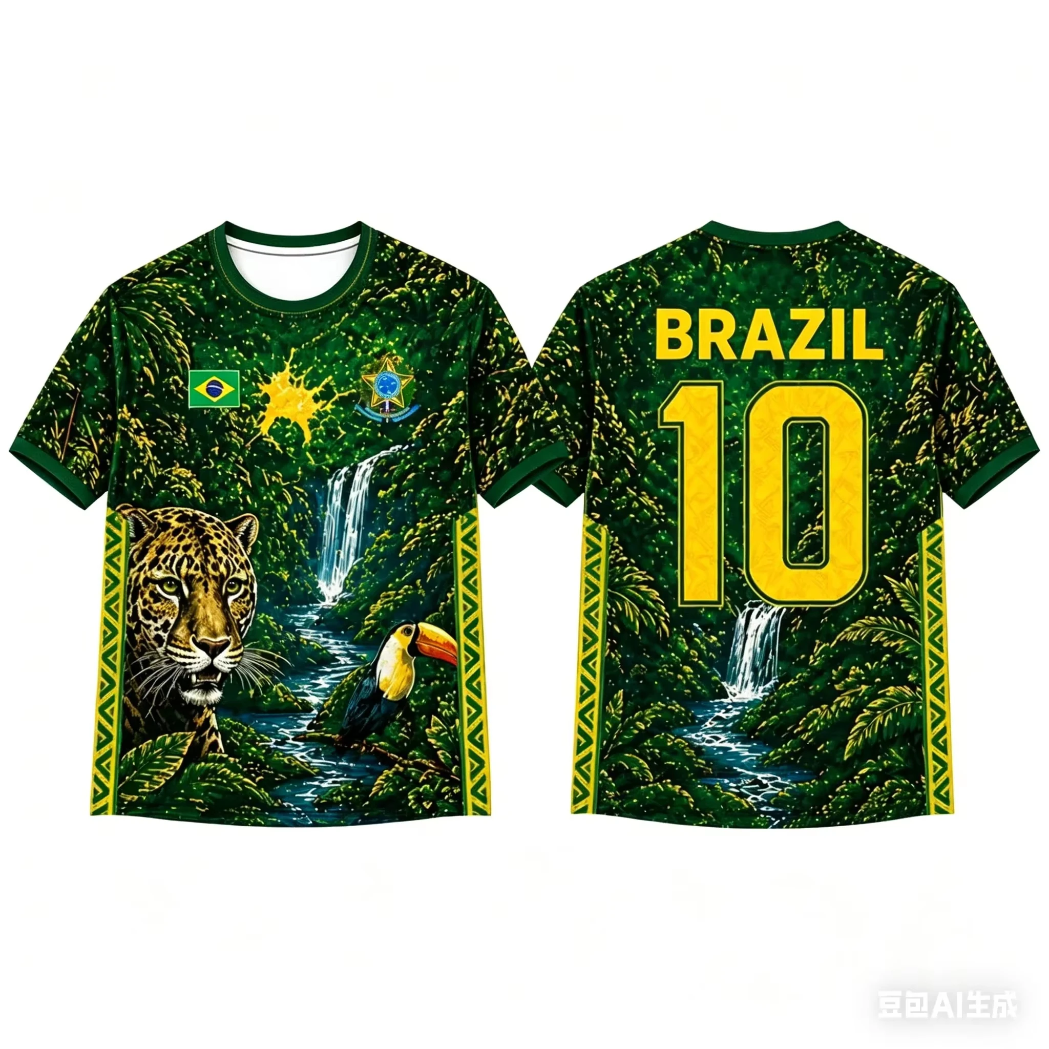 Kids 2026 Brazil Tropical Print Football Training Tee Quick Dry Breathable Fan Sports Short Sleeve Boys Clothes