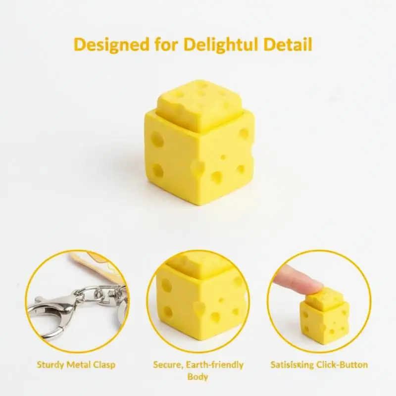1 Stück Fingerspielzeug Mini-Käse-Schlüsselanhänger Tastatur Stressabbau Fidget-Knopf Käse-Tastenkappe Fidget-Clicker Tastatur-Anhänger – Detail 5