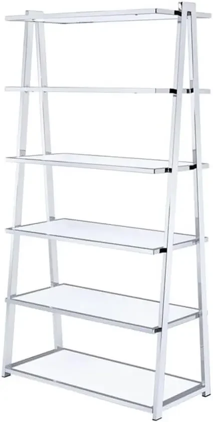 Coleen Leaning Bookcase in White High Gloss and Chrome