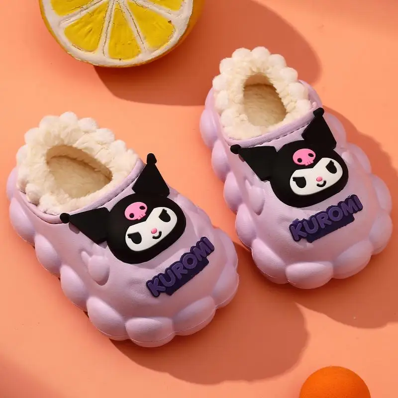 Kuromi Child Cotton Slippers Girl Winter Indoor Home Keep Warm Anime Water Proof Include Heel Cotton Shoes Kawaii Cartoon Girl