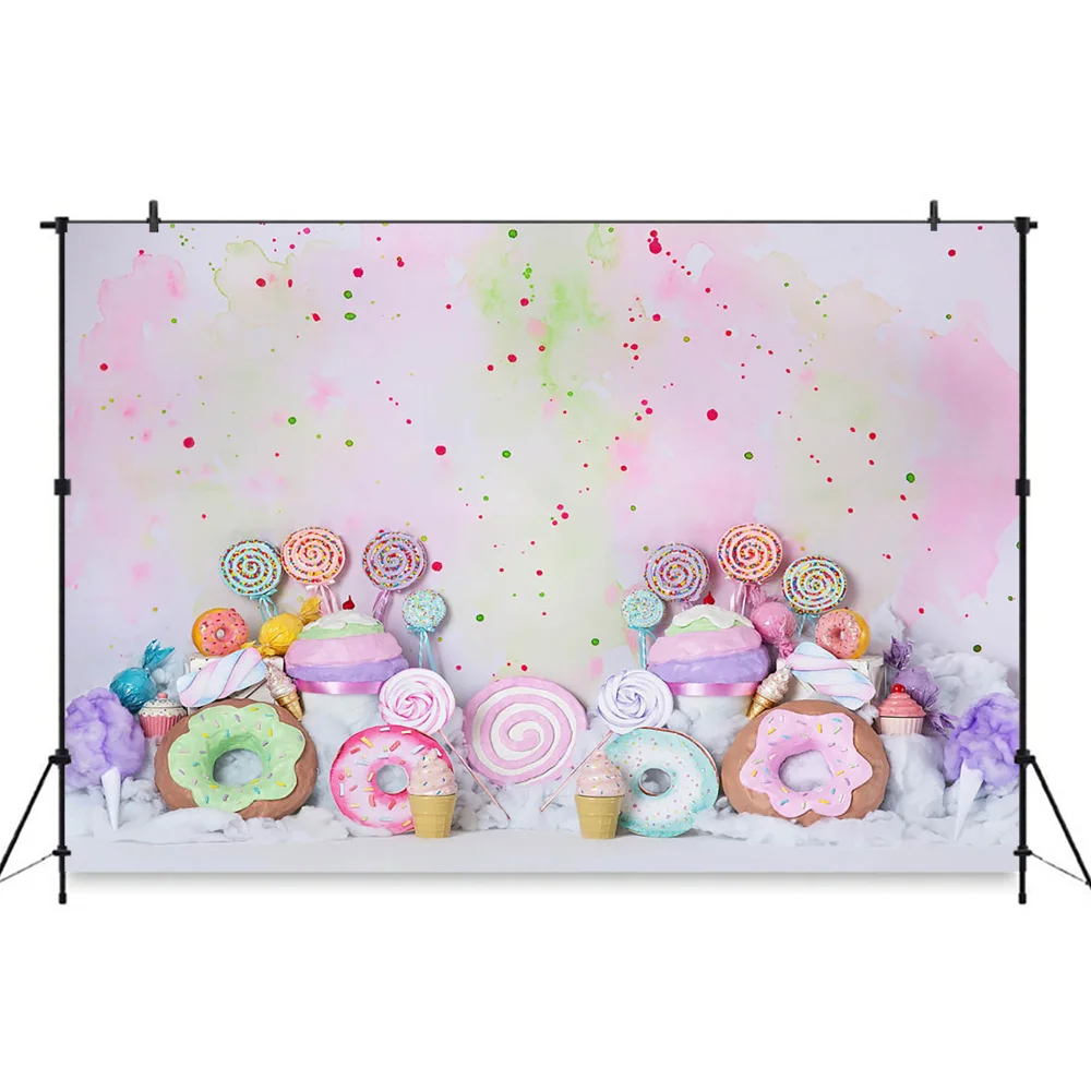 Loja de doces donuts fotografia pano de fundo crianças bolo do bebê smah aniversário menina fundo rosa pirulito decoração crianças photo studio