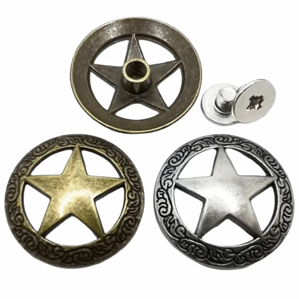 Stars Hollowed Out Replacement Casting Buckle Round Shape Screw Back Vintage Metal Concho Small Size Rivet Nuts