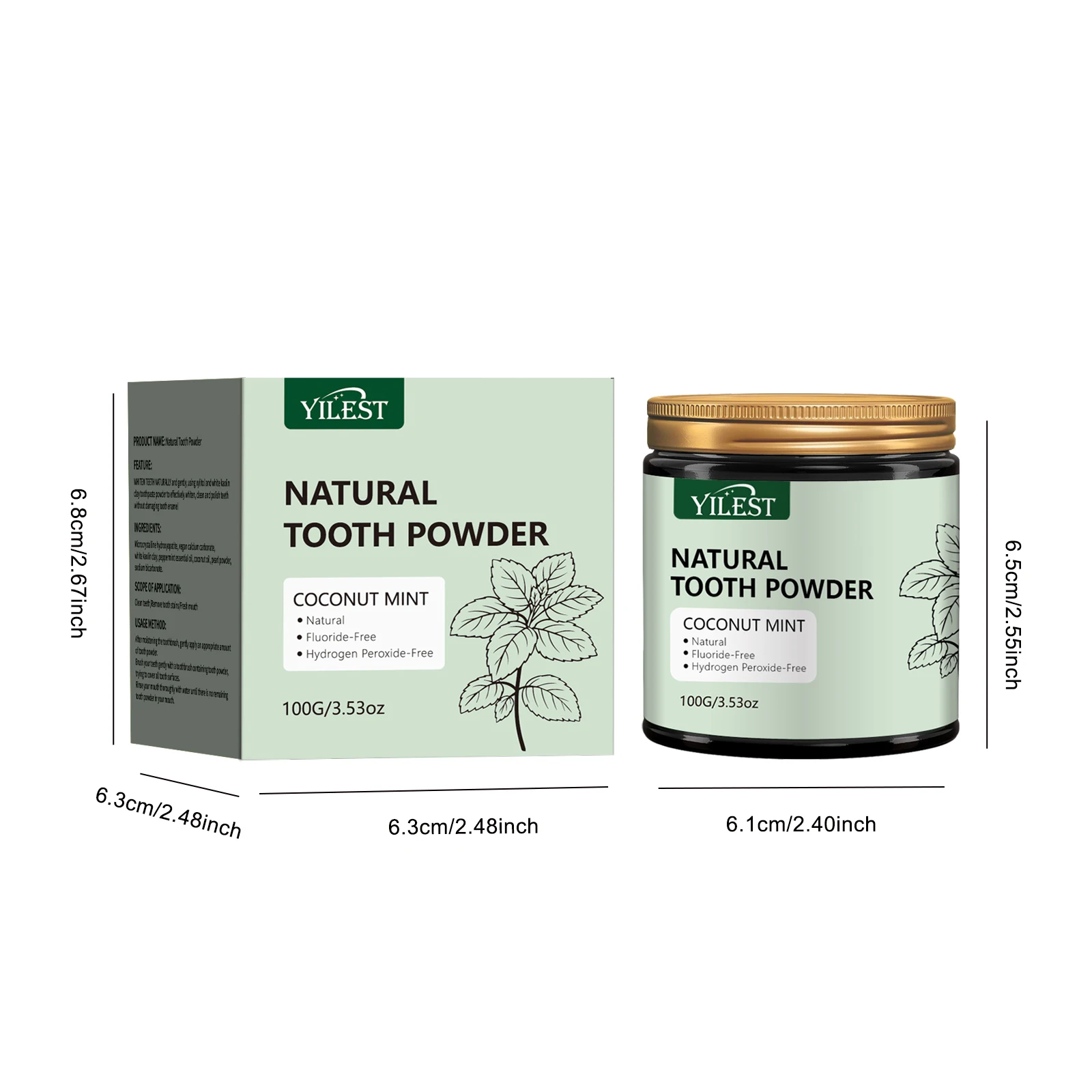 

100g YILEST Natural Coconut Mint Tooth Powder - Fluoride-Free, Whitening, Deep Cleaning, Safe for Enamel