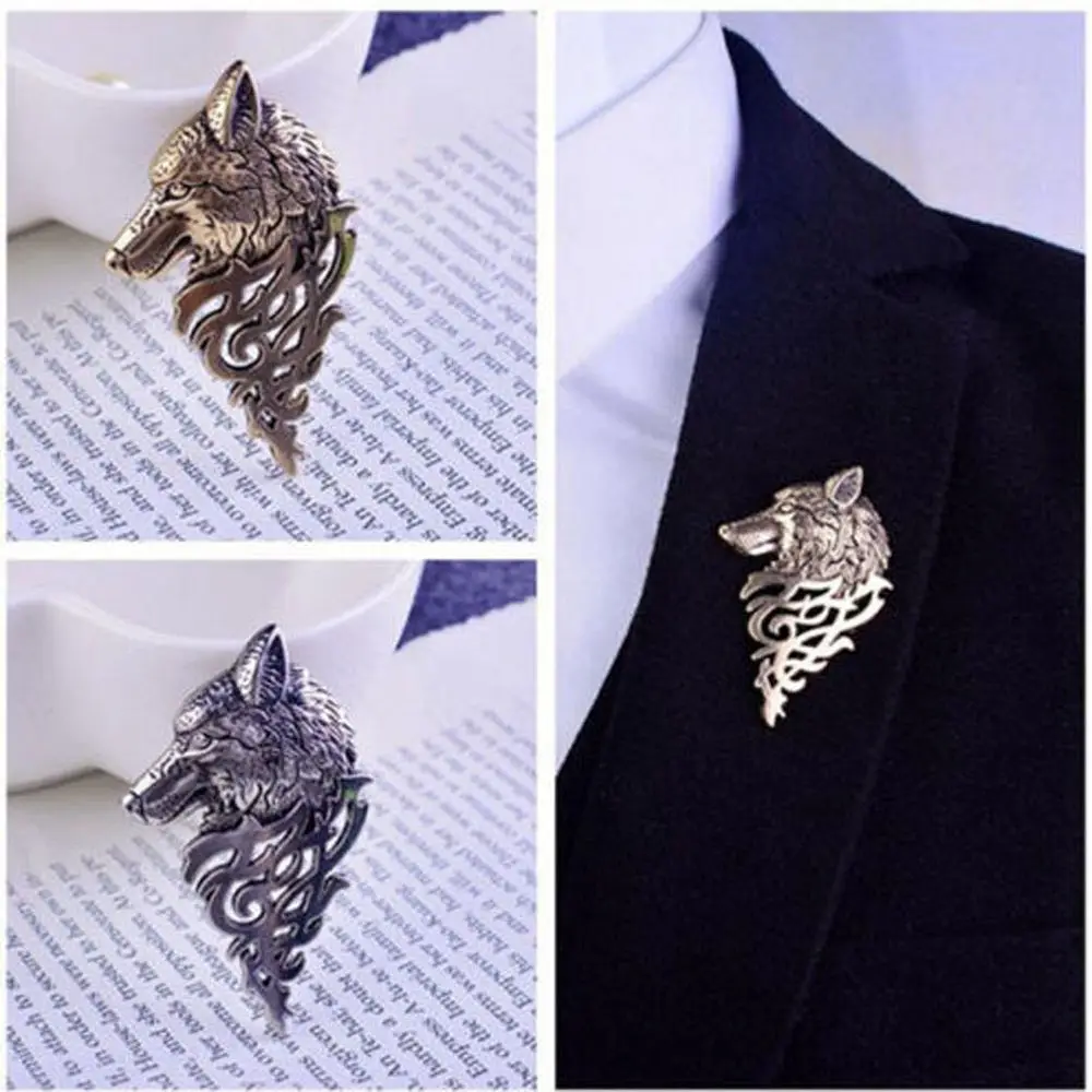 

Jewelry Vintage Fashion Suit Collar Punk Lapel Badge Pin Wolf Brooch