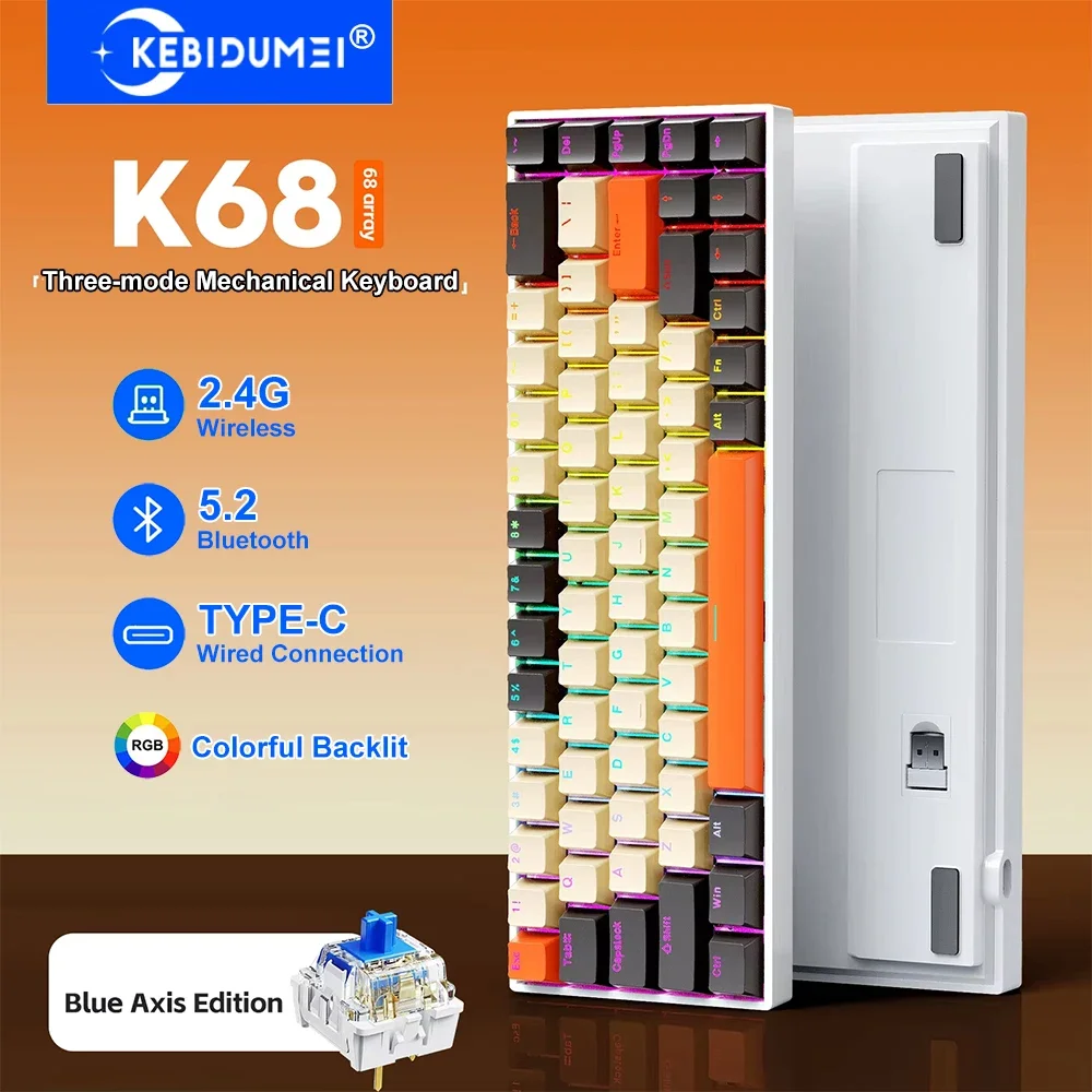 

Mechanical Keyboard Tri-Mode Connection 2.4G/Wired/Bluetooth Keyboard 68 Keys RGB Backlit Gaming Keyboard 2.4G Wireless Keyboard