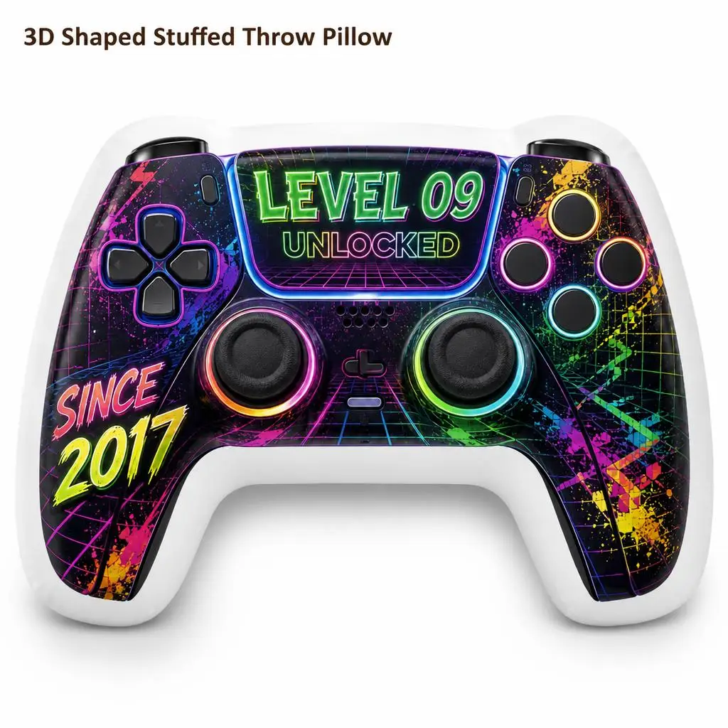 Level 09 Unlocked Since 2017 Birthday Gamer Plush Pillow Cushion Irregular Stuffed Throw Pillow Home Decor Gift Sofa Bed