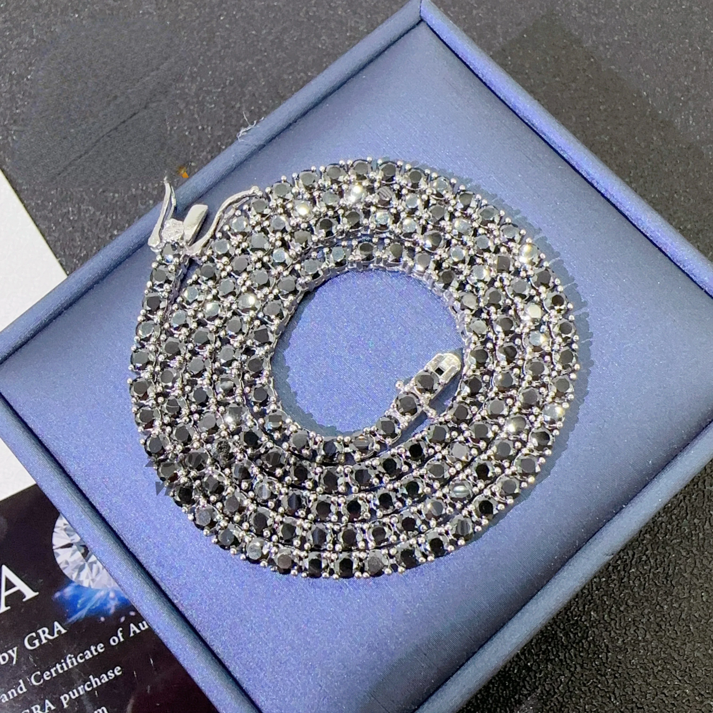 

Wholesale price 925 sterling silver diamond fashion jewelry h ip hop black vvs moissanite tennis chain