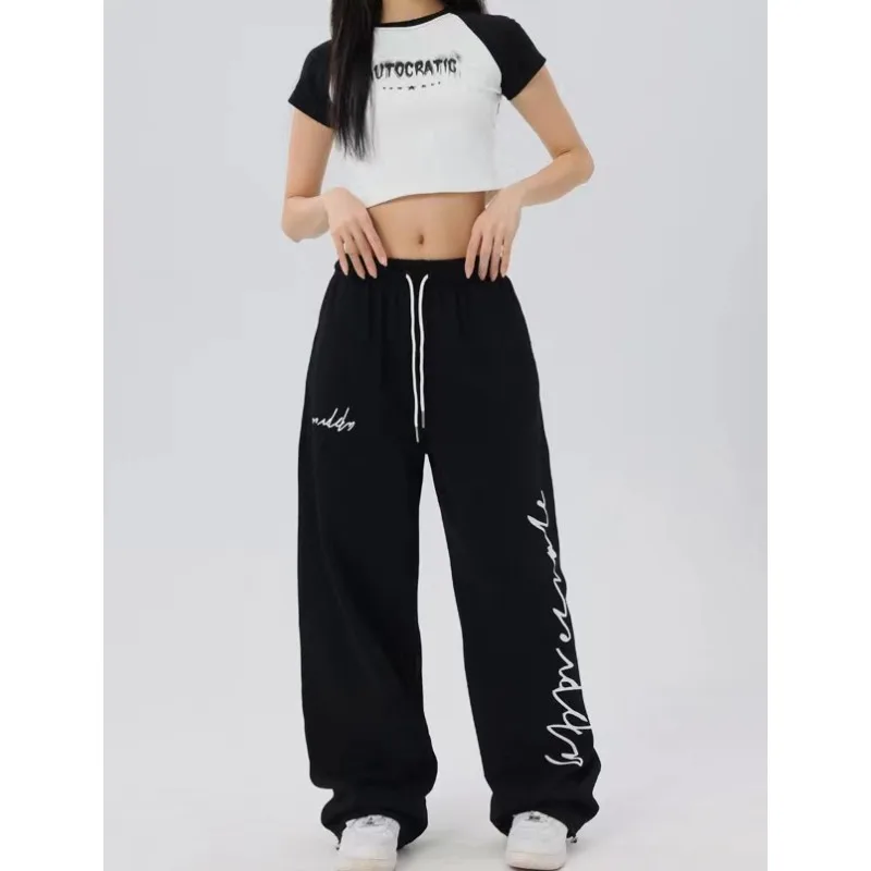 High Waist All-match Casual Pants for Women American Vintage Hip-hop Long Trousers Fashion Drawstring Design Y2K Pants