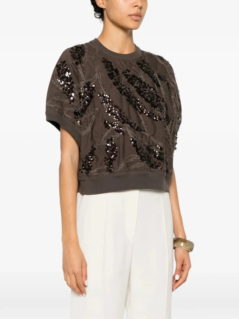 Crew Neck Sequin T-Shirt Fashion Top For Women 2026 Summer Clothing
