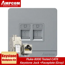 Placa frontal de pared AMPCOM con conector Keystone STP CAT8 de 40 Gbps, módulo de aleación de zinc autoblocante RJ45 con placa de pared de 86 mm