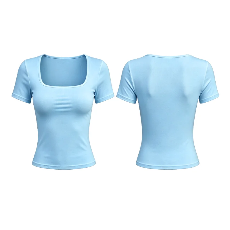 Damen-T-Shirt mit kurzen Ärmeln, schmal geschnitten, schlichtes Basic-Modell, quadratischer Kragen, Unterhemd, weiches, dehnbares Strickmaterial, ideal als Basisschicht, für den täglichen, lässigen Gebrauch. – Detail 7