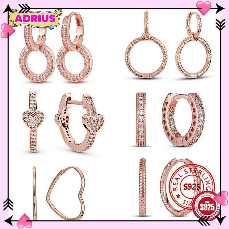 

Sterling Silver 925 Rose Gold Round Circle Hoop Earrings Clear Zircon For Women Original Gift