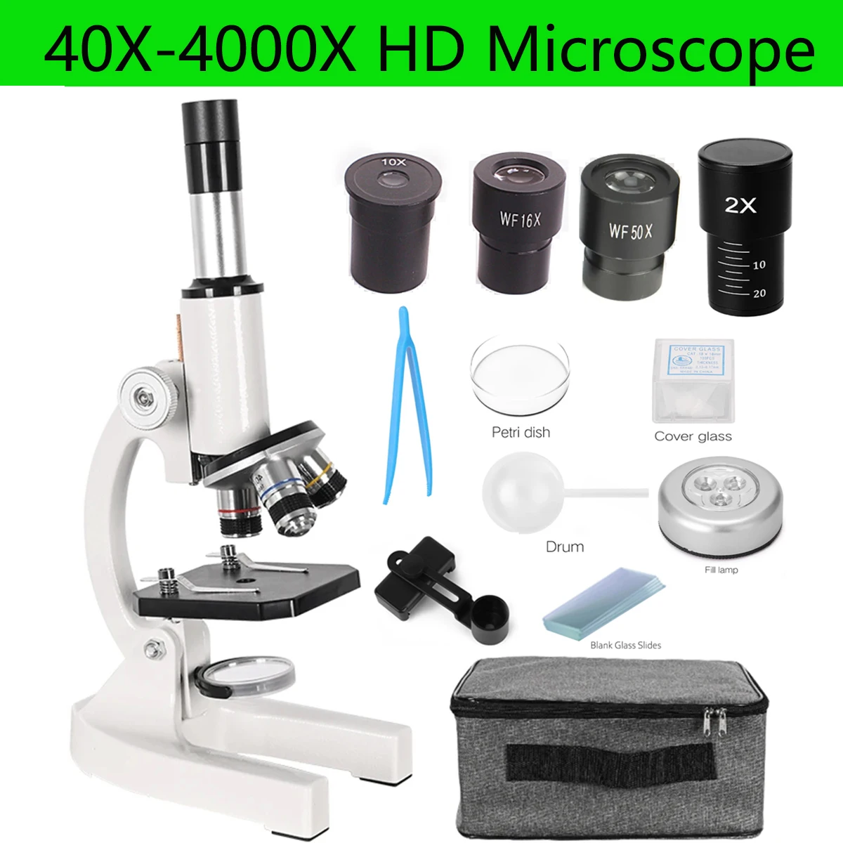 

40X-4000X Monocular Optical Biological Microscope Elementary School Children Science Sperm Experimental Biology Teaching Gift