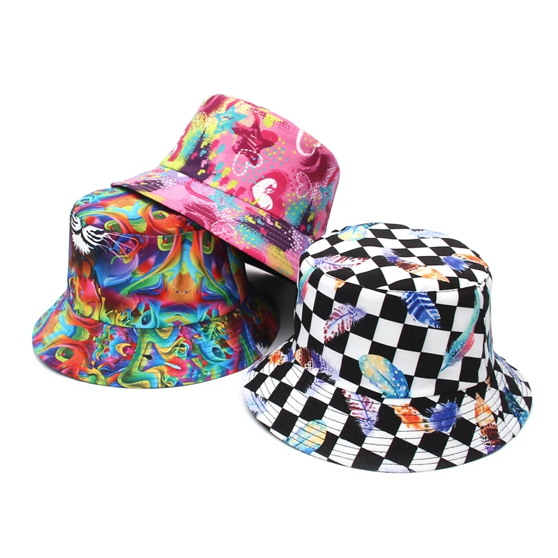 Women Men Summer  Fisherman Hats Hip Pop Tie Dye Bucket Hat Outdoor Sunshade Fishing Cap