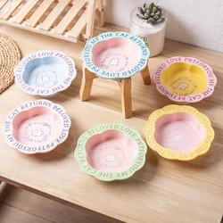 Flower Shape Cat Food Bowl Colored Ceramics Lace Powder Blue Ins Macaron Color Cute Cartoon Large Caliber Pet Supplies  Pet Bowl