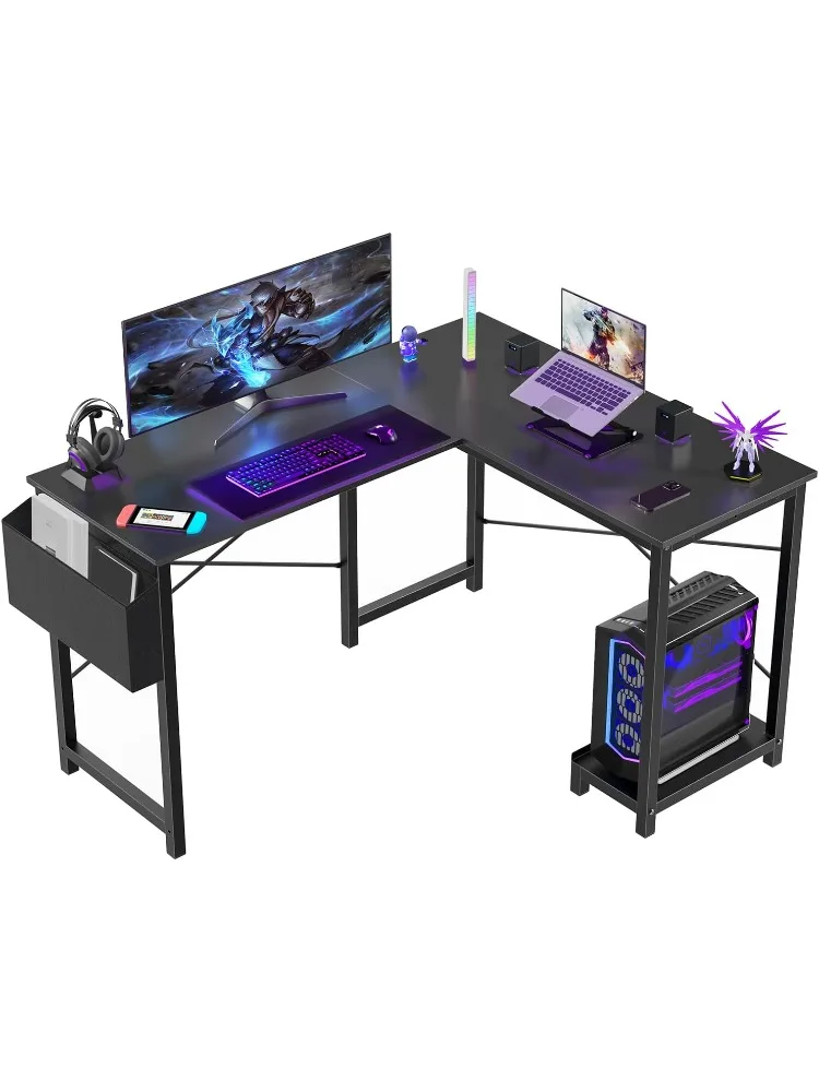 L Shaped Desk - Computer Desk Corner Desks Gaming Desk PC Table with CPU Stand Side Bag for Home Office Dorm Sturdy