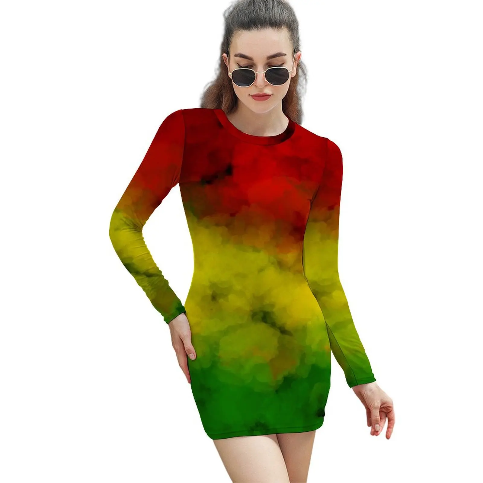 

Rasta Watercolor Long-Sleeved Sheath Dress beach outfits for women elegant dresses plus sizes Prom gown summer dresses