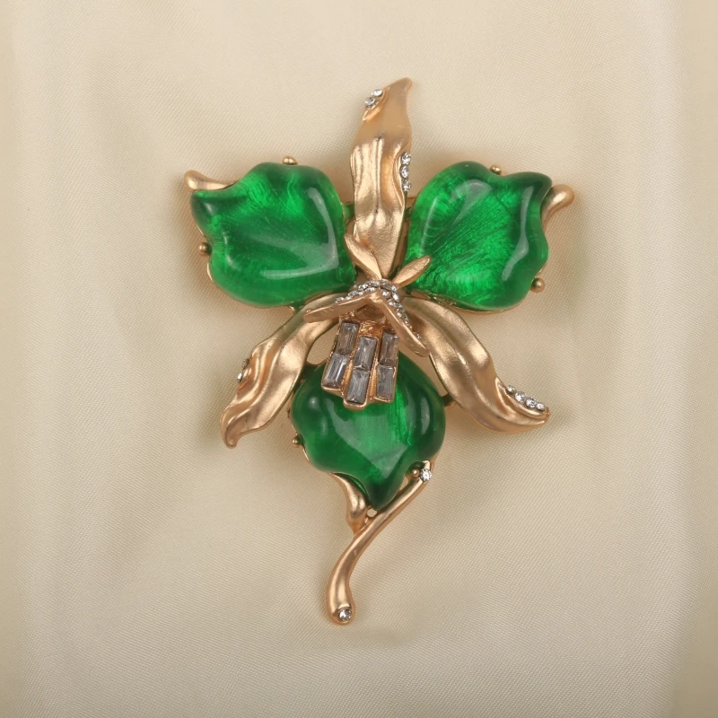 Vintage Broccoli Brooch Exaggerated Antique Style Glass Light Luxury Retro Floral Letter  Solid Men/Women\'s Clothing Accessories