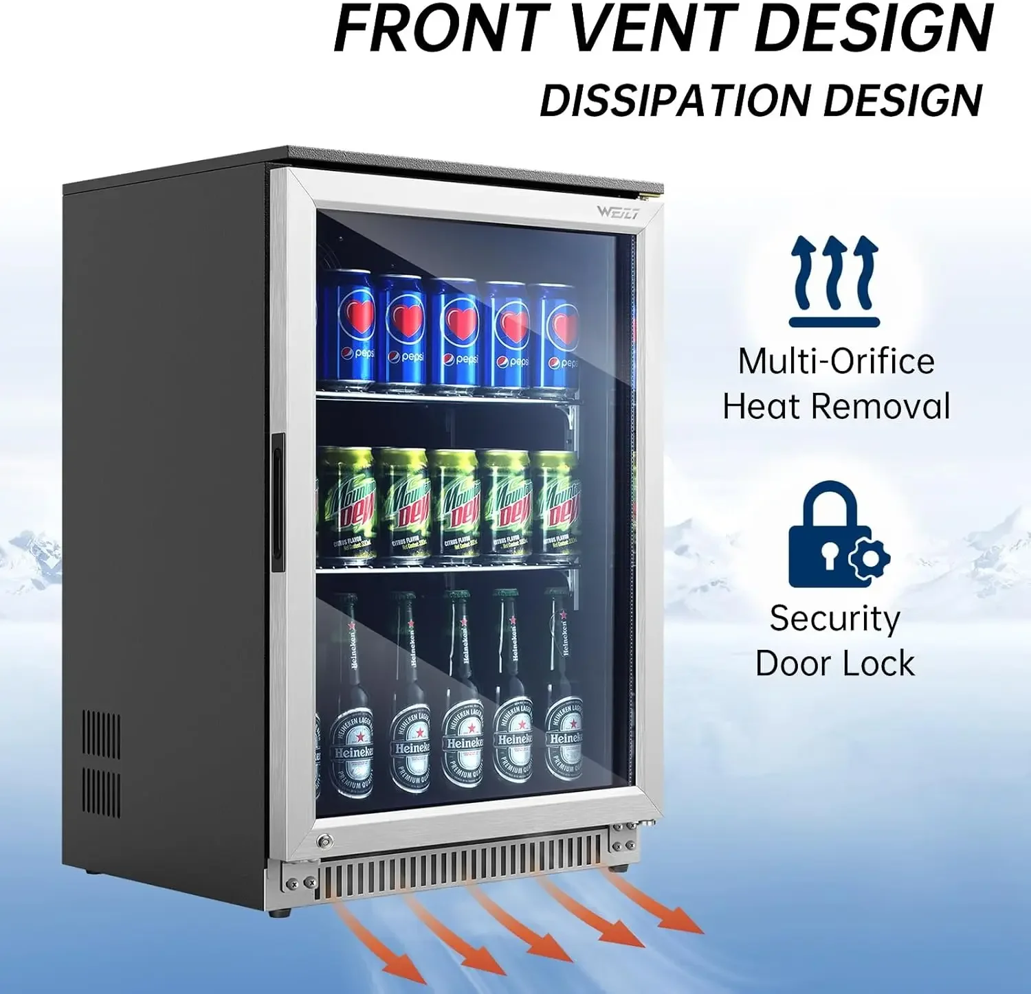 Built in Beverage Refrigerator with Lock, Under Counter or Freestanding 120 Can Soda Beer Drink Cooler Fridge with