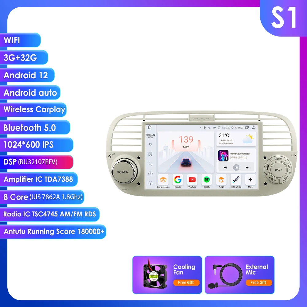 7 "2din Android Autoradio Autoradio Voor Fiat 500 2007 2008 2009 2010 - 2015 multimedia speler 4G Wifi Carplay Android Auto Scherm