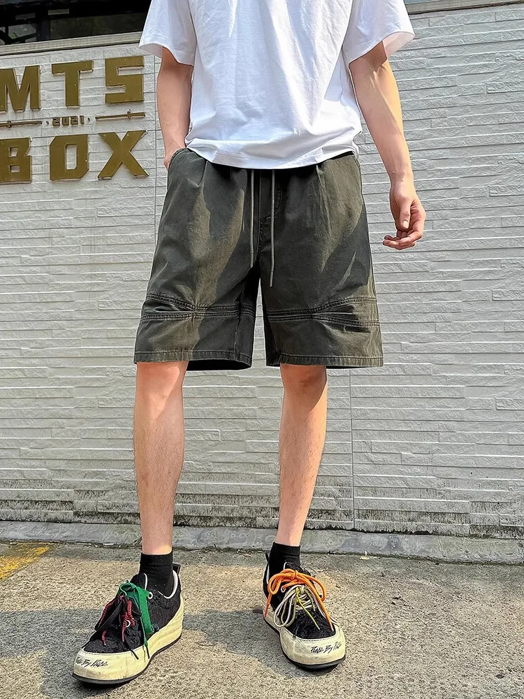 

Military een Workwear orts Men's Summer Heavy Du Waed Pure Cotton Five-Quarter Casual Patchwork Mid-Waist Straight Leg