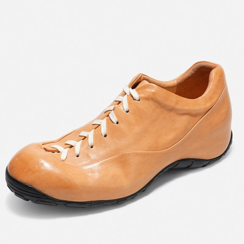 Horse Leather Breathable Comfortable Casual Shoes Men's Womens Anti Slip Height Increasing Shoes Horsehide Hand Sewn Daddy Shoes
