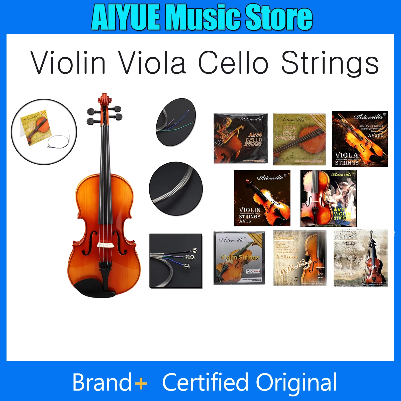 Astonvilla Violin Viola Cello Strings Professional (E-A-D-G) Multiple Colors Nickel Silver Wound Music Parts For 4/4 3/4 1/2 1/4