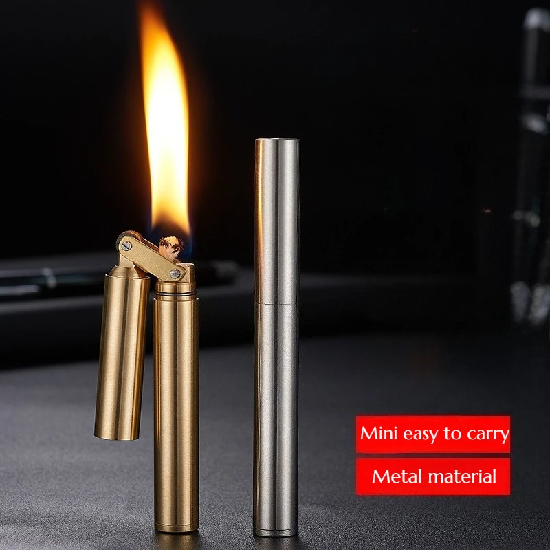 Metal Nunchaku Lighter Folding Two Sections Vintage Retro Pulling Automatic Ignition Grinding Wheel Open Flame Cigarette Lighter