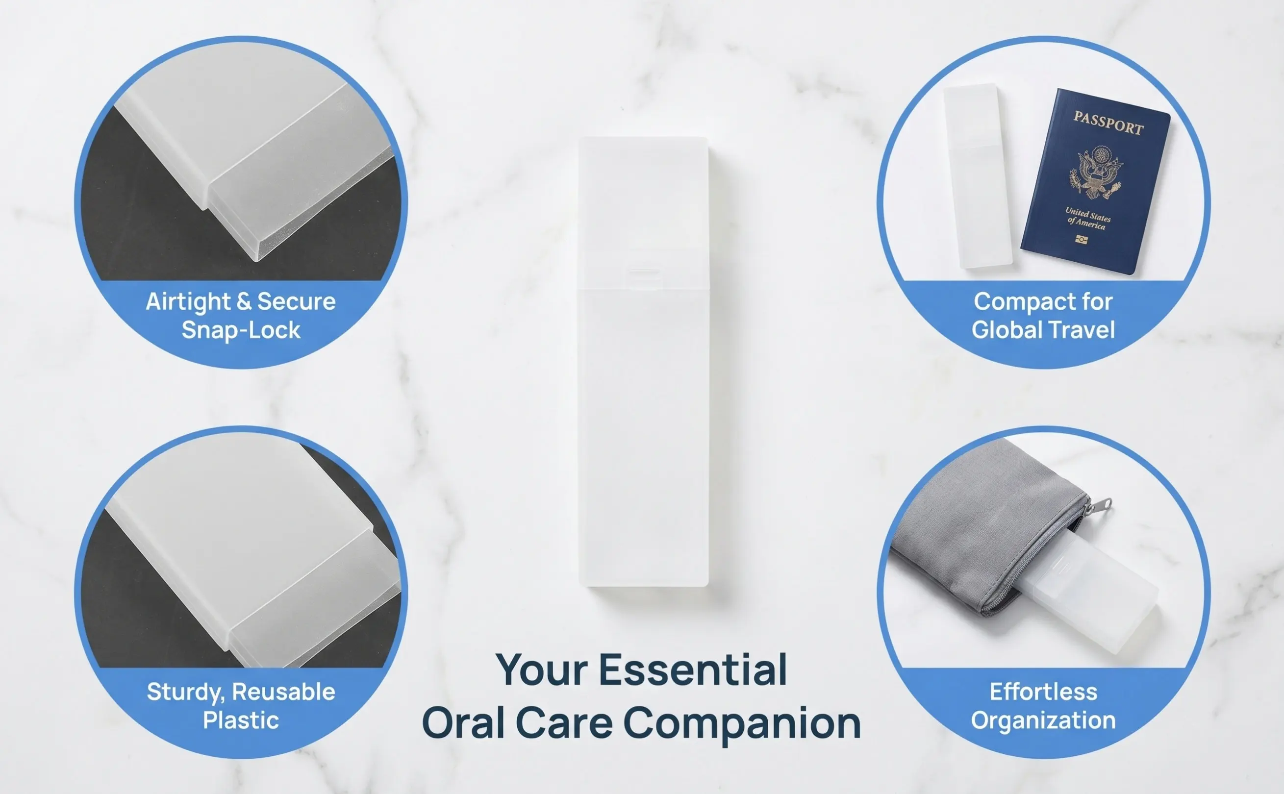 Tongue Scraper Box Plastic Tongue Cleaning Tool Container Portable Compact Sturdy Reusable for Travel Outdoor Home Use White