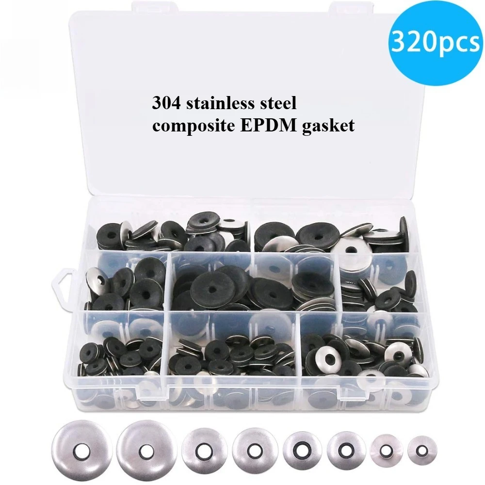 

304 Stainless Steel Composite EPDM Gasket 320pcs Anti-slip Gasket M4.2 M4.8 M5.5 M6.3 Pressure Washer Rubber Composite Gasket