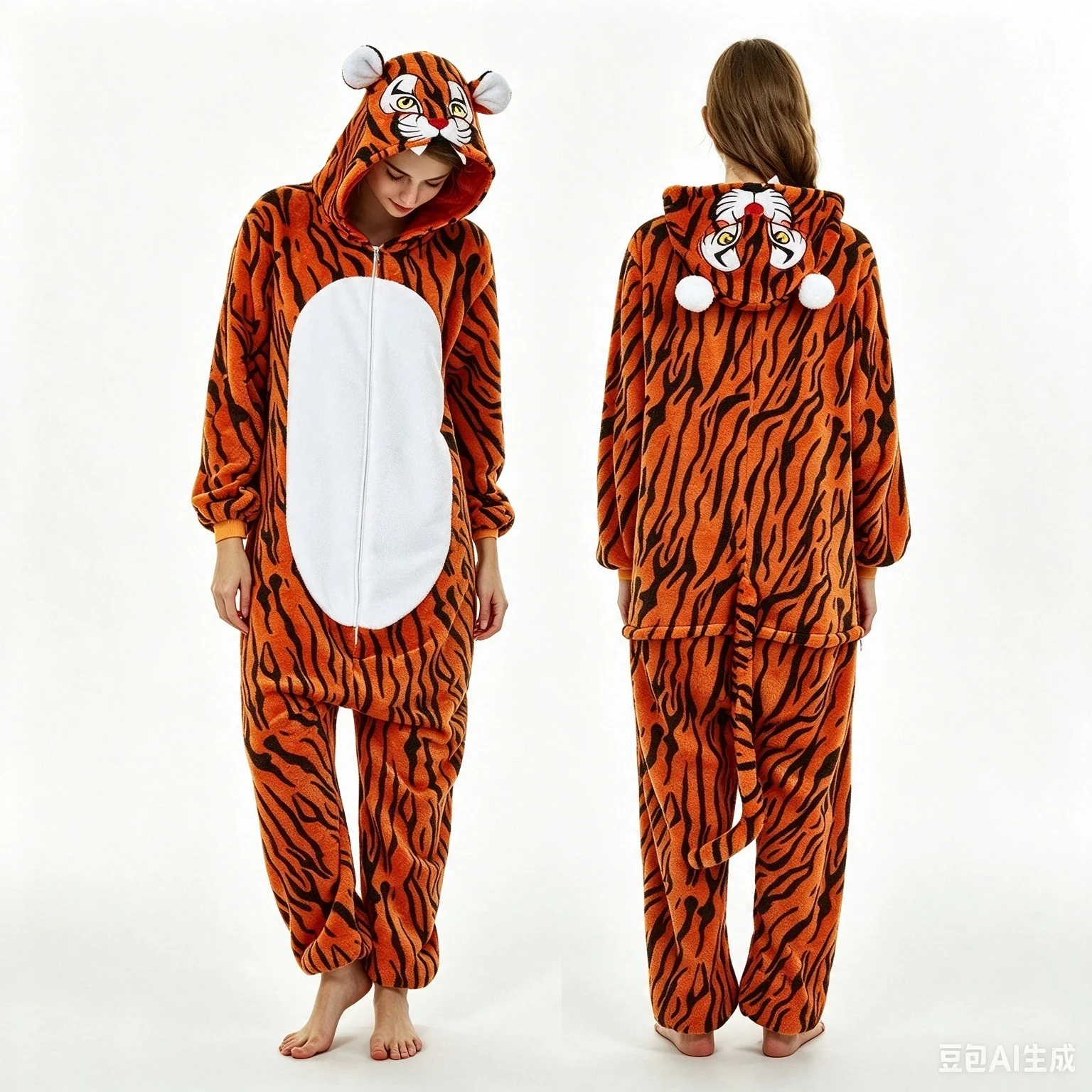 Onesie Tiger jumpsuit, flannel cartoon animal sleepwear, role-playing suit Tiger